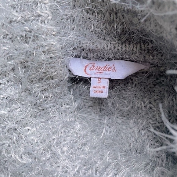 Candies Y2K Cropped Eyelash Sweater Light Gray Women’s Size Small Fluffy Cozy - Picture 6 of 9